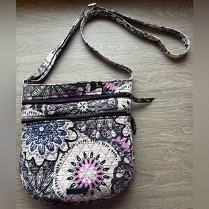Vera Bradley Triple Zip Hipster Blue and Purple Patterned Crossbody Bag